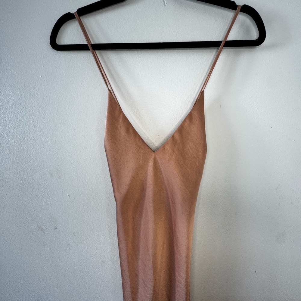 Silk Rose Gold  Long Slip Dress – Size XS